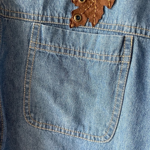 KRAZY KAT AUTUMN LEAVES DENIM BUTTON DOWN SHIRT 1X - Picture 5 of 10